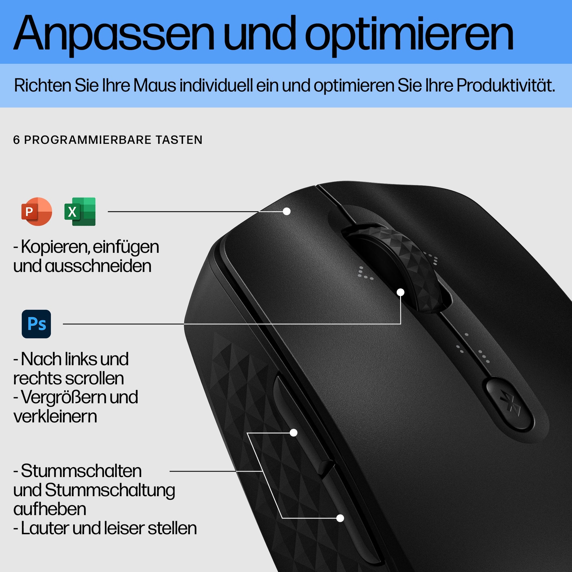 HP 425 – Maus – Kabellos (Bluetooth), 4000 DPI, beidhändig, Schwarz