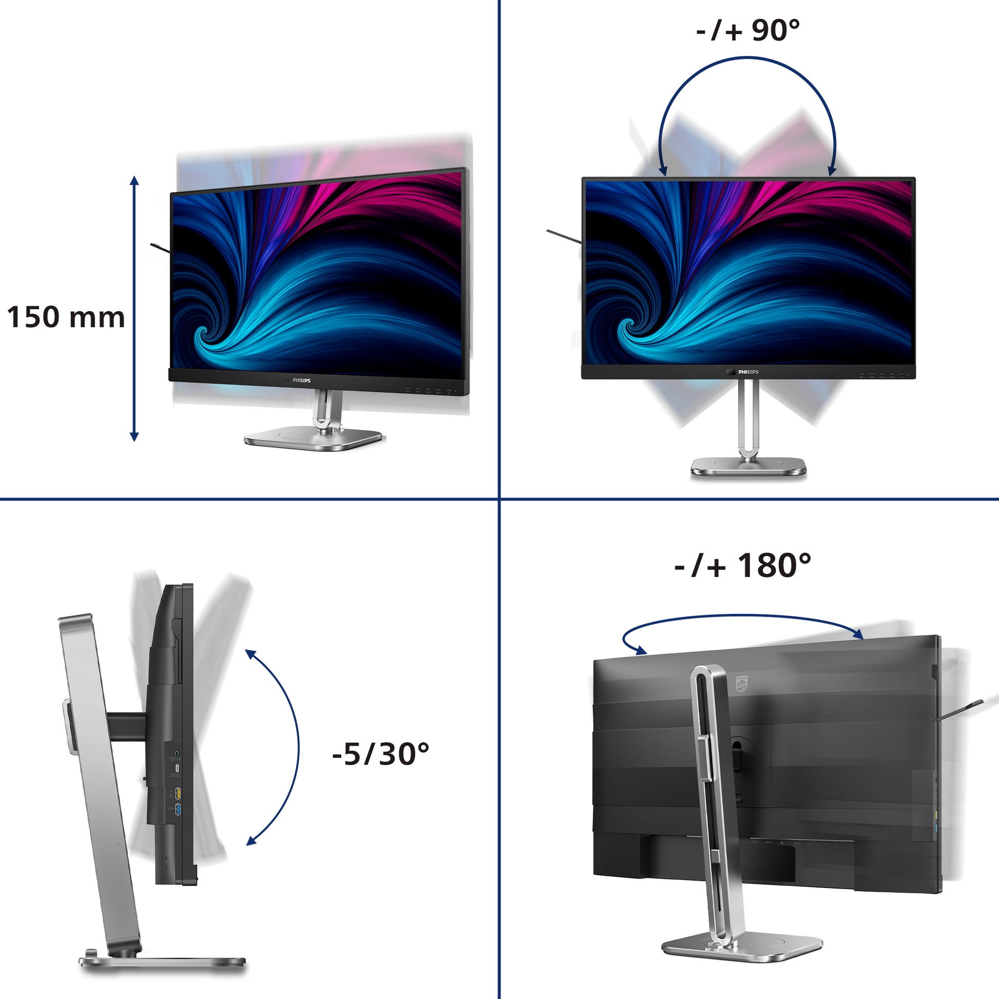 Philips 27B2U6903/000 – Monitor, 27", 3840 × 2160 (UHD 4K), IPS, 60 Hz, 350 cd/m², VESA 100 × 100, Schwarz