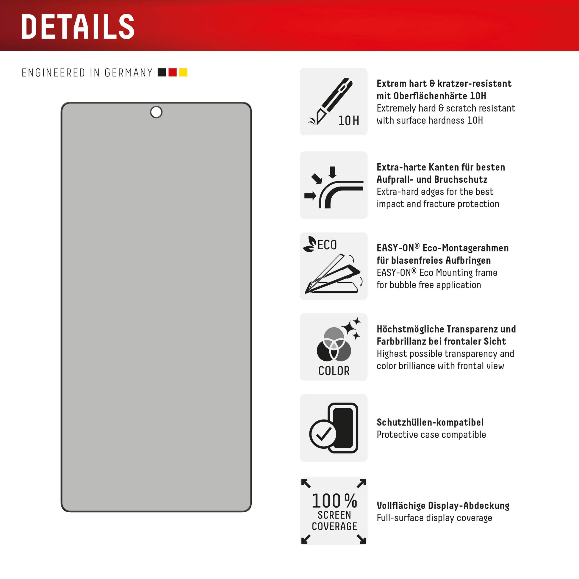 Displex Privacy-Filter (Panzerglas), Full Cover – für Galaxy S25 Ultra – mit Applikator