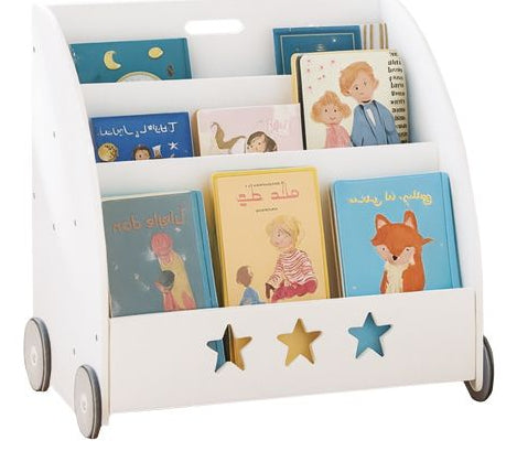 Relaxdays Fahrbares Bücherregal – 3 Böden – 57 × 42 × 62 cm – 15 kg – Grau/Weiss – MDF