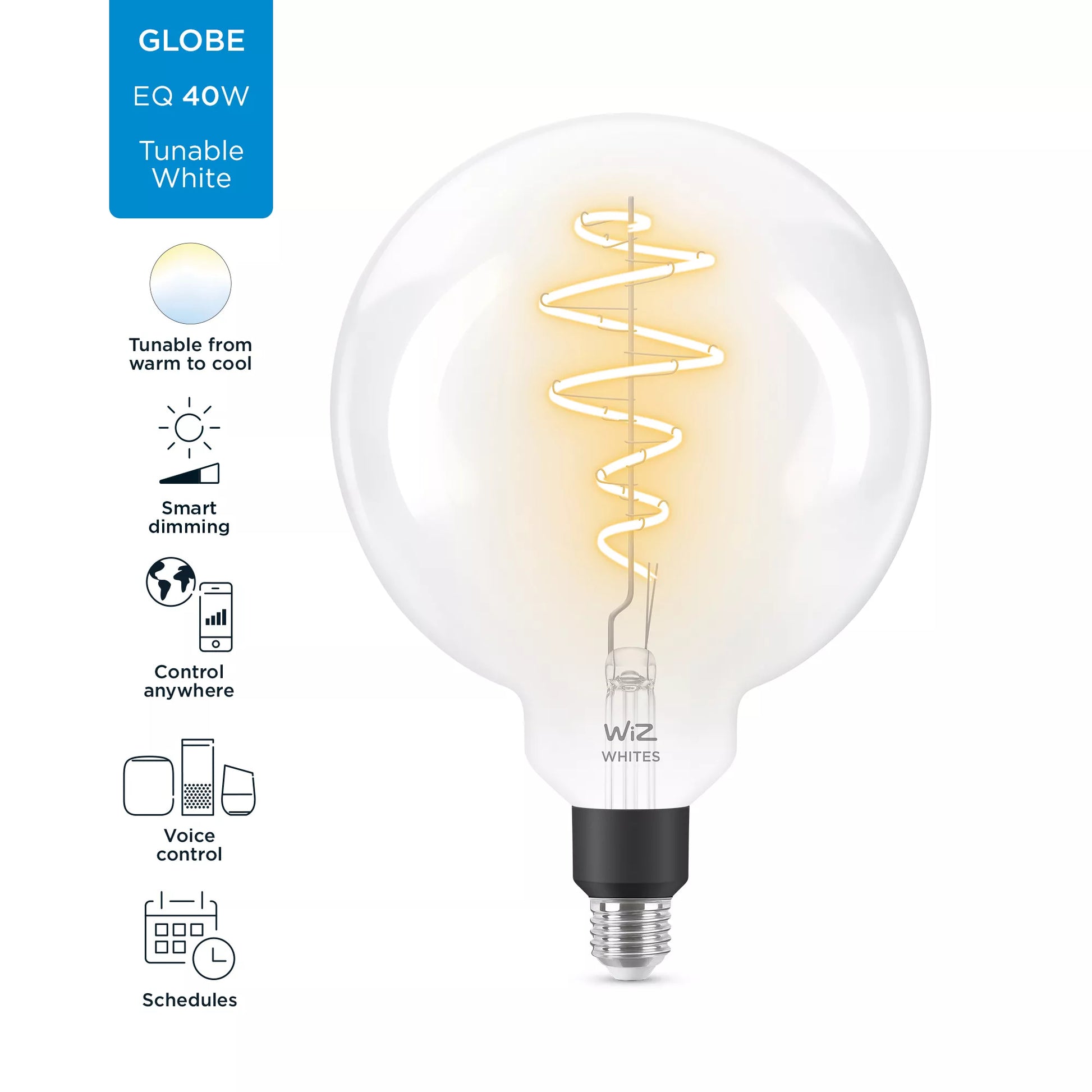 WiZ Smart-Leuchtmittel E27 G200 – 470 lm, 2700–6500 K, WLAN/App, dimmbar