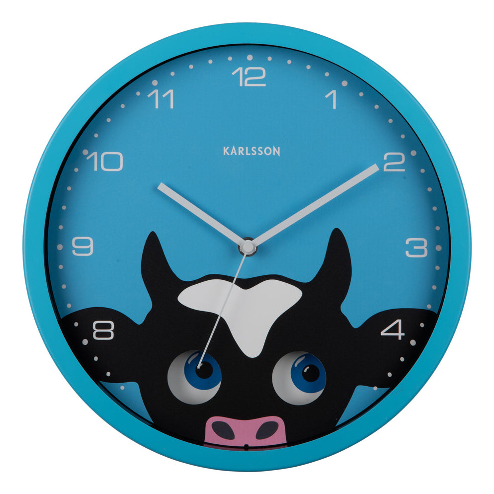 Karlsson Wanduhr Kuh, Blau, Metall