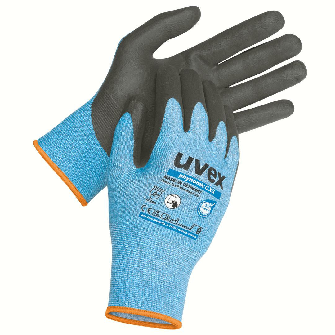 Uvex Schnittschutzhandschuhe phynomic C XG – Grösse 11, 10 Paar – EN 388:4X42B, HPPE/Polyamid – Schwarz/Blau