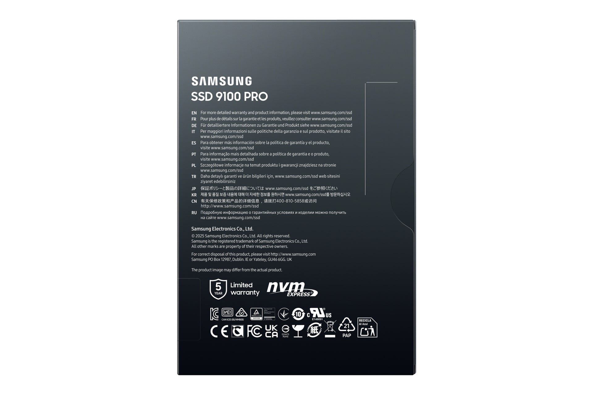 Samsung 9100 Pro (MZ‑VAP1T0BW) – 1 TB M.2 2280 PCIe 5.0 NVMe – 14'700/13'300 MB/s (Lesen/Schreiben)