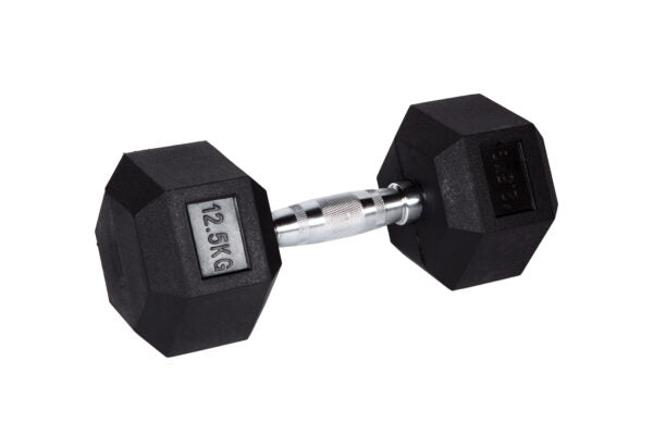Fitcom Kurzhantel mit festem Gewicht, 12,5 kg, 32,5 × 14,0 × 16,0 cm, Gummi, Schwarz – 1 Stück