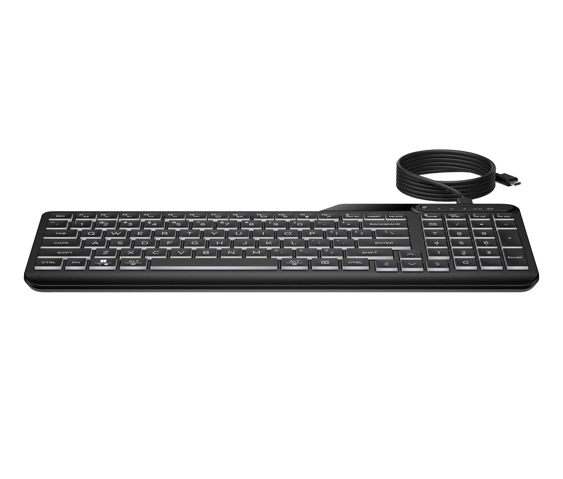 HP 400 – Tastatur, kabelgebunden (USB-A/USB-C), Fullsize (mit Ziffernblock), beleuchtet, schwarz