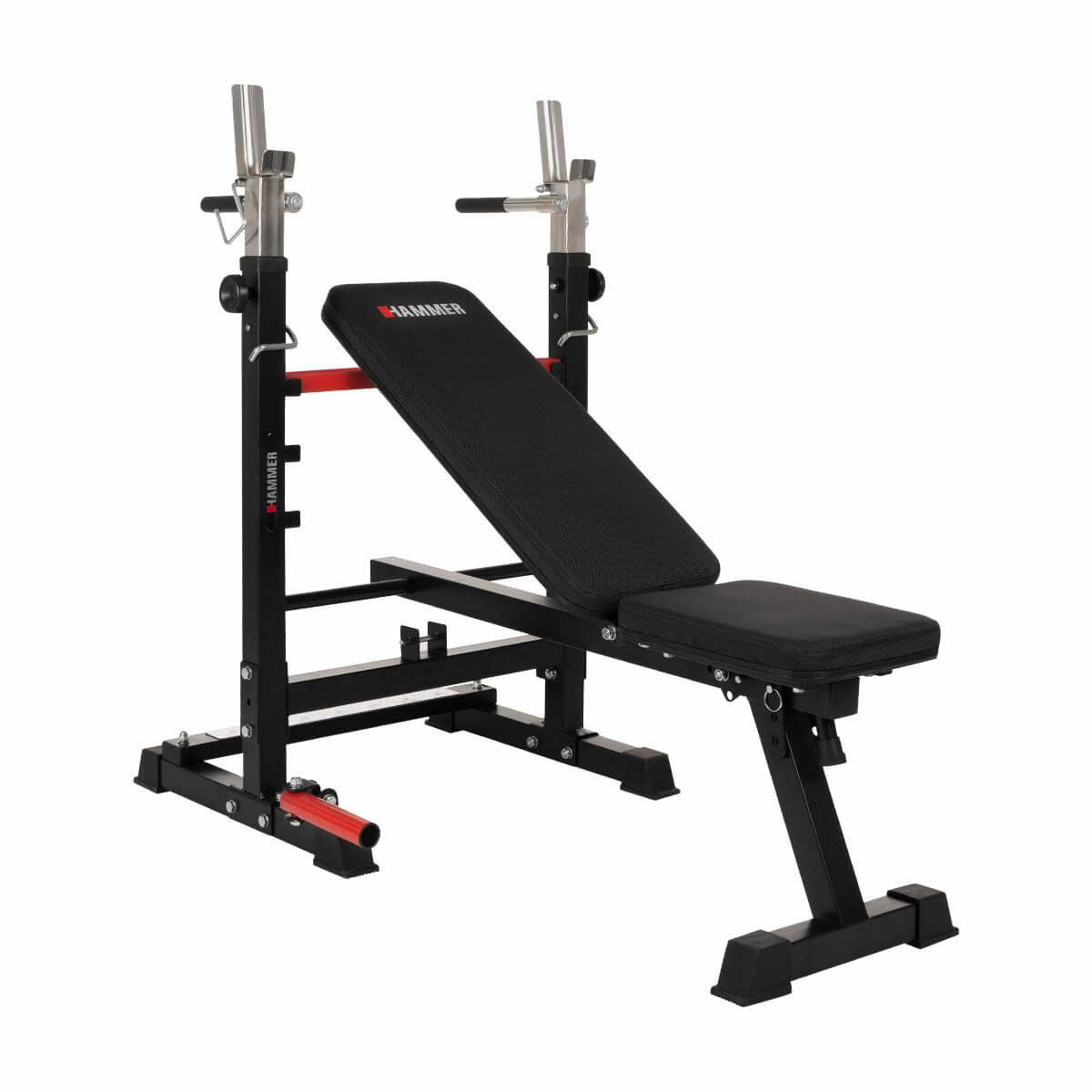 HAMMER Force 4.0 – Hantelbank, 180 kg, 133 × 70 × 114 cm – Schwarz/Rot, Stahl