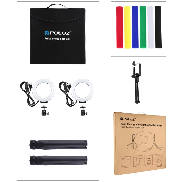 Puluz PU5130 Fotostudio 30 cm – 80 LEDs, dimmbar, 3200–5600 K, CRI 90 – USB – Schwarz