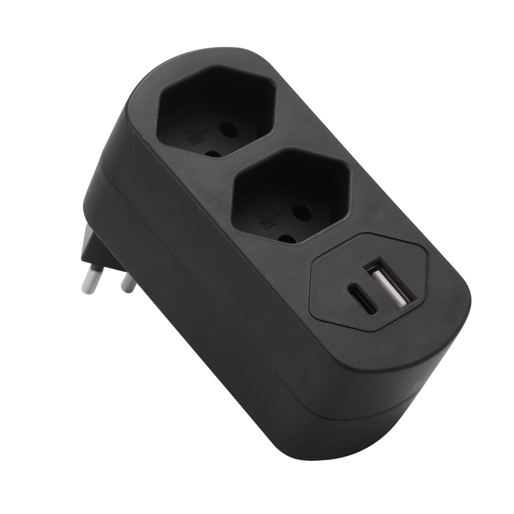 M. Schönenberger Schönenberger Steckdosenleiste, 2×T13, 2×USB, USB-C PD 30 W, ohne Schalter, 10 cm – schwarz