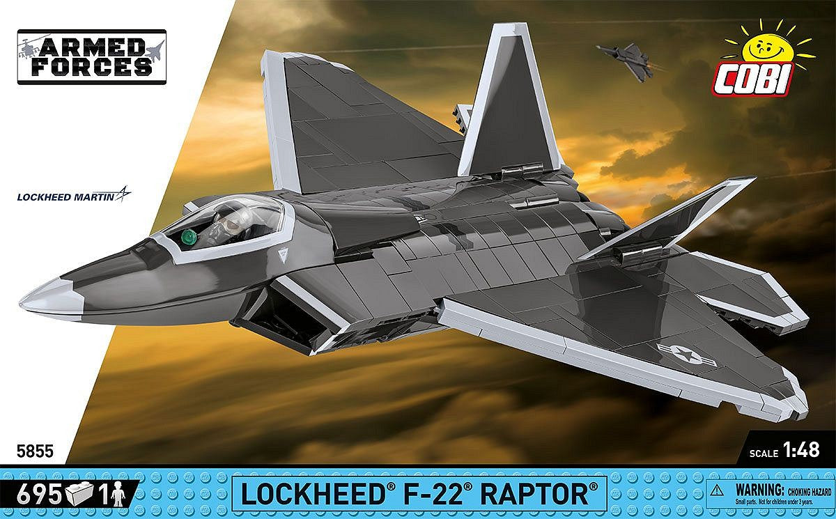 COBI Lockheed F-22 Raptor Bausteine – Militär – 695-teilig – 28 × 11,5 × 39,5 cm – ab 9 J. – Grau