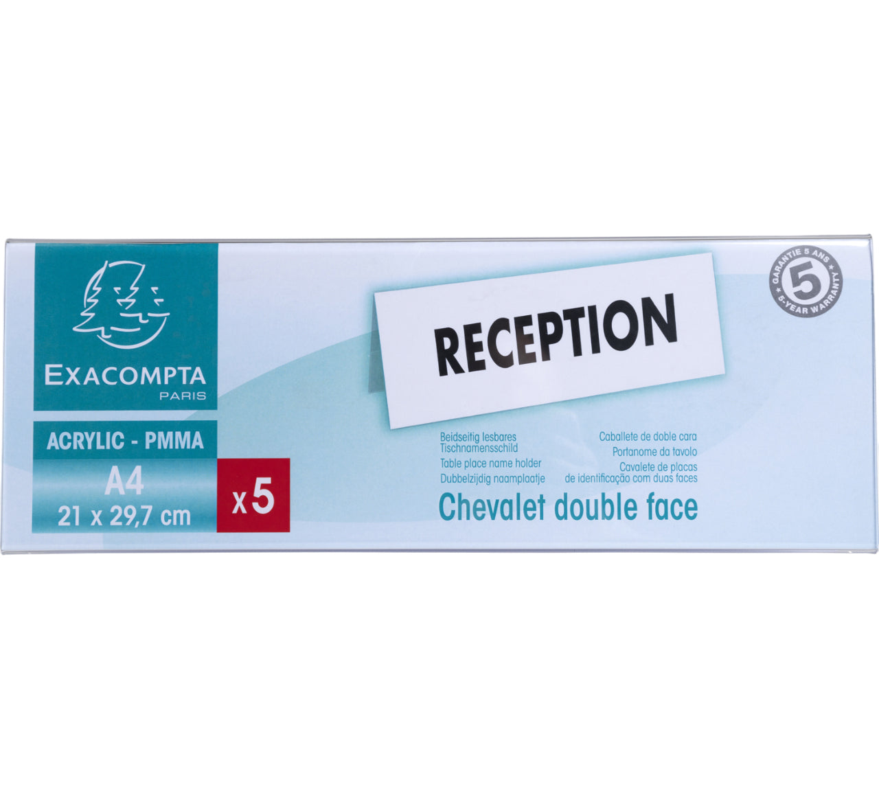 Exacompta Namensschild – 300 × 70 mm – Acryl – Weiss – 5 Stk.