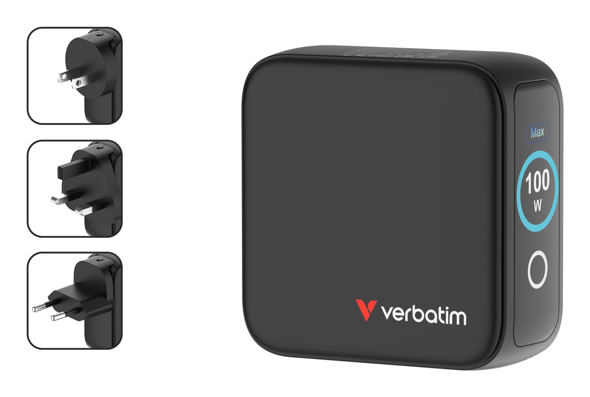 Verbatim 30239 USB-Ladegerät 100 W – USB-C×2, USB-A×1 – PD 3.0, QC 3.0, PPS, GaN – EU/UK/US-Stecker