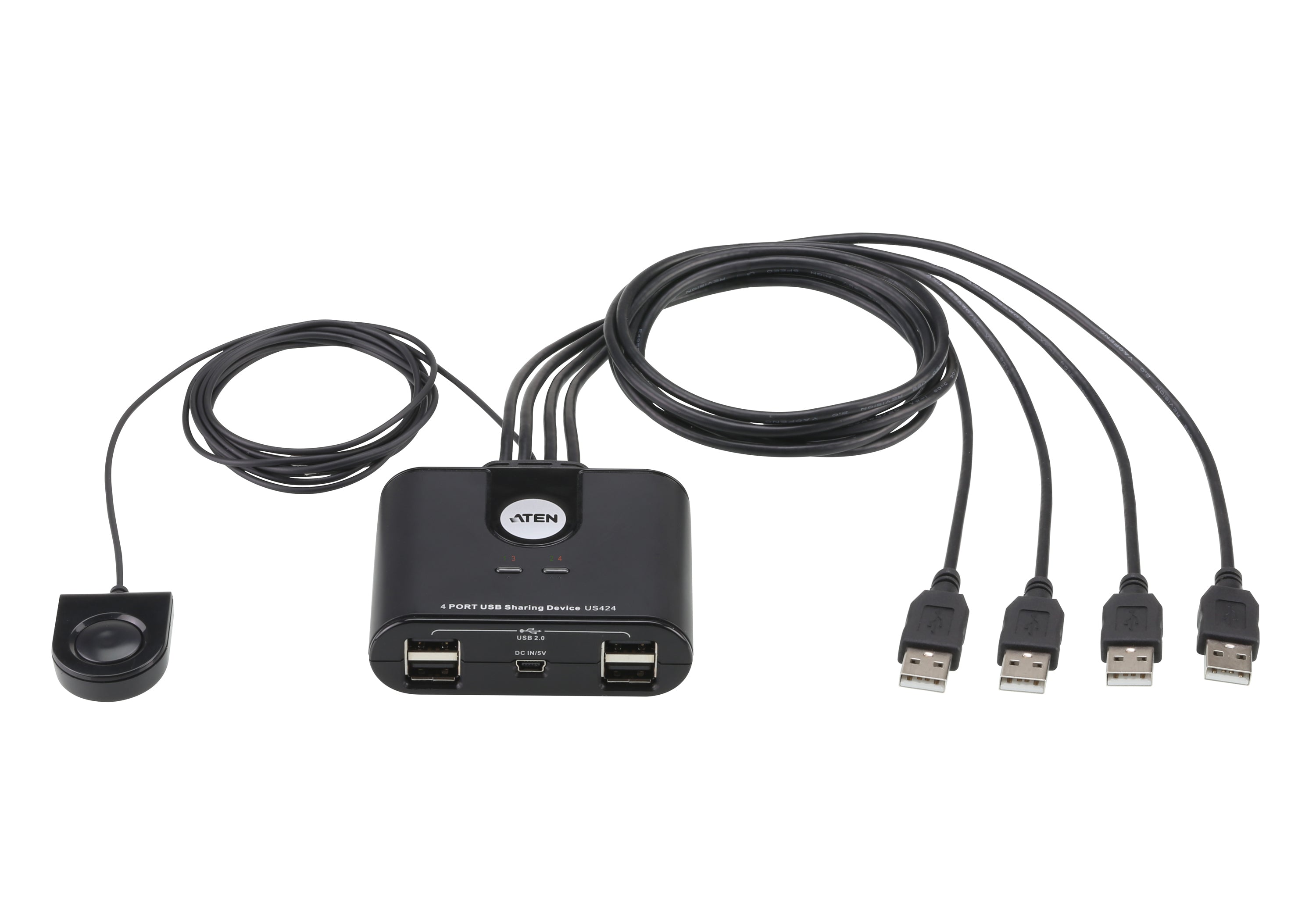 ATEN USB-Sharing-Switch – USB-B Buchse auf 4× USB-A Buchsen – USB 2.0 – Schwarz