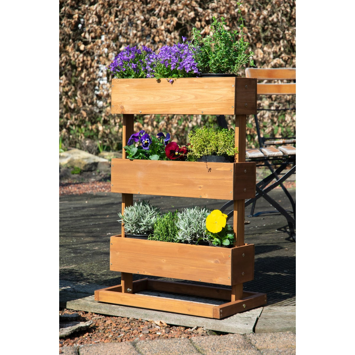 Dobar Pflanzbeet – 49,5 × 78 × 30 cm – Kiefernholz & Kunststoff, Braun, 3 Sektionen