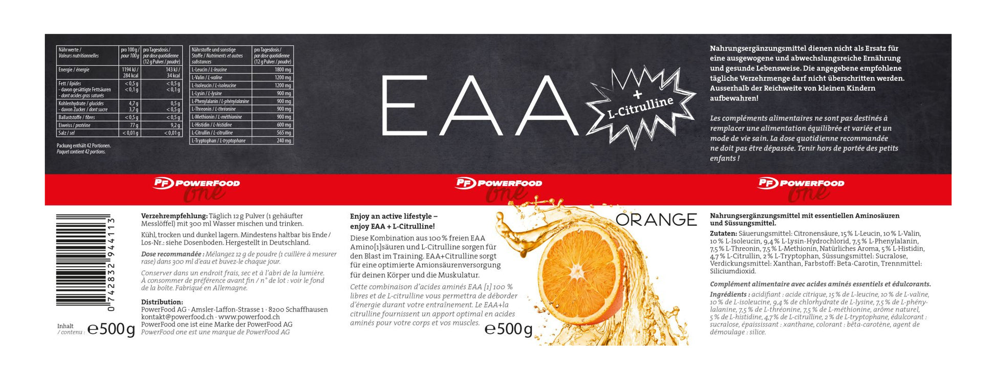 PowerFood Aminosäure-Pulver Orange – 500 g