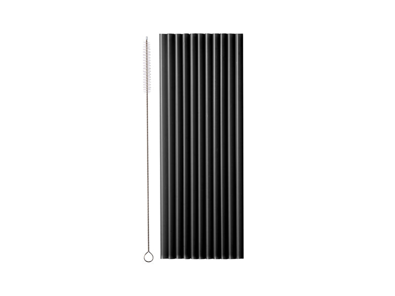 PartyDeco Trinkhalme – Schwarz – Ø 7 mm × 23 cm – Kunststoff – 12 Stk – mit Bürste