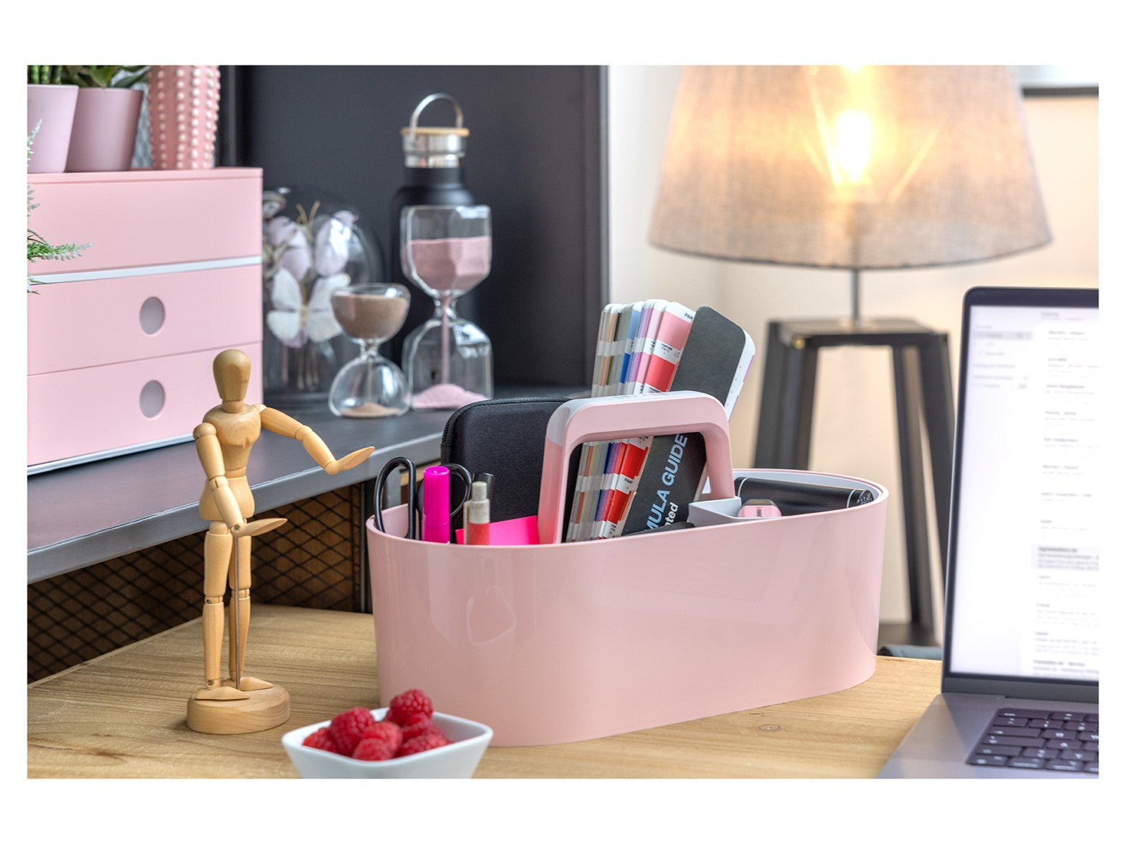 HAN Werkzeugkasten LOFT 1200-12 Aufbewahrungsbox – 4 Fächer, Rosa/Weiss, ABS, B 340 × H 190 × T 190 mm