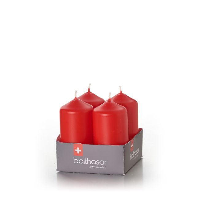 Balthasar Zylinderkerzen – Paraffin, Rot – 4er Set – Ø 4 × 8 cm, 12 h
