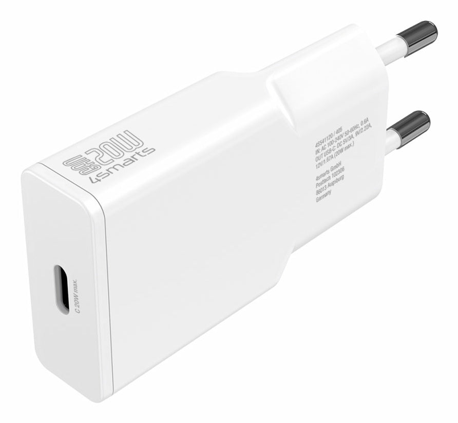 4smarts PDPlug Slim USB-Ladegerät 20 W – USB-C×1 – PD 3.0, PPS, QC 3.0, GaN – EU-Stecker (Typ C)