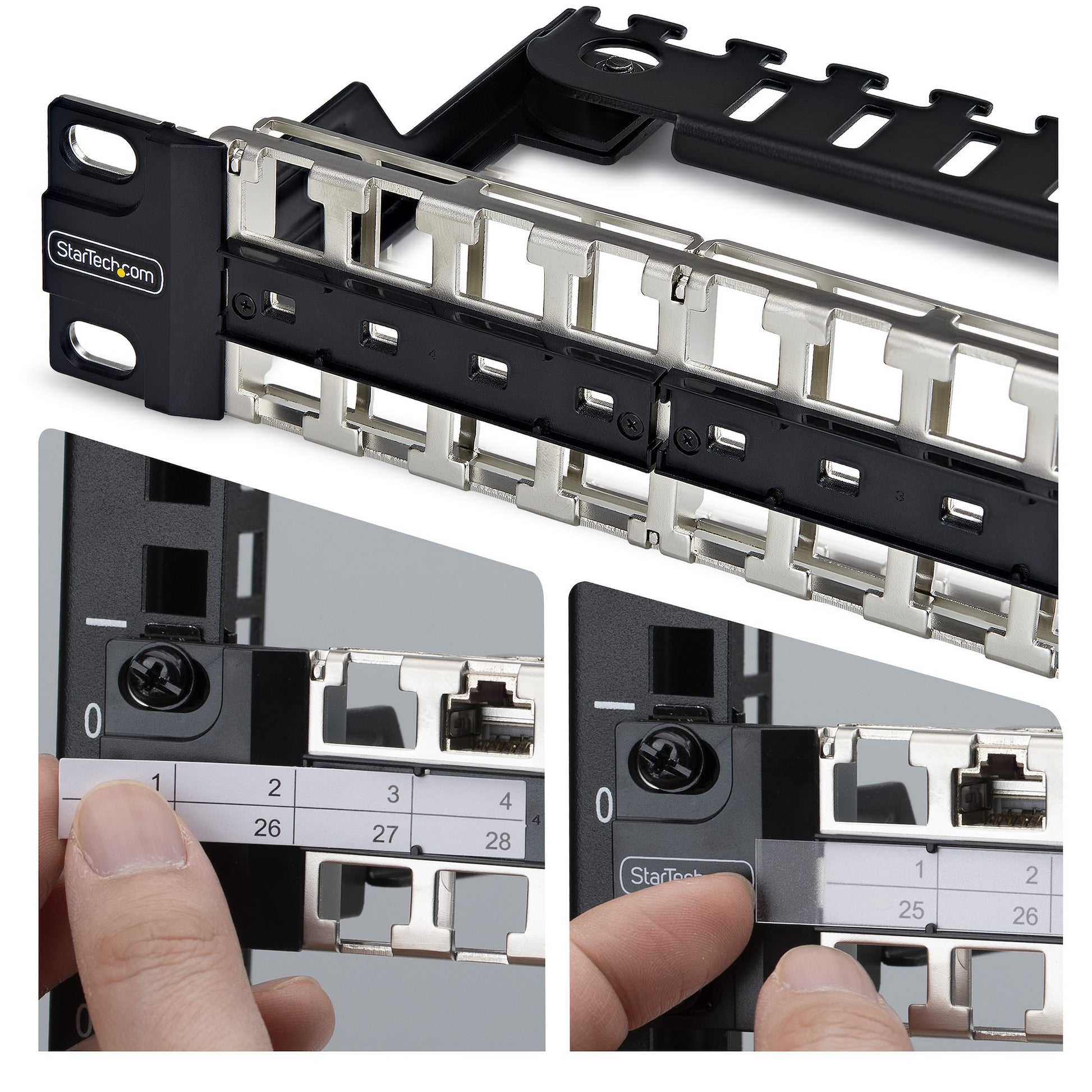 StarTech.com Keystone Patchpanel – 48× RJ-45, Cat6a/Cat8, 1U (19"), Stahl, Schwarz
