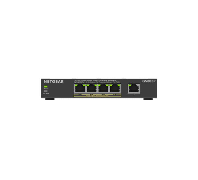 NETGEAR GS305Pv3 – Unmanaged Switch – 5× 1G, PoE+, PoE-Budget 63 W, Desktop