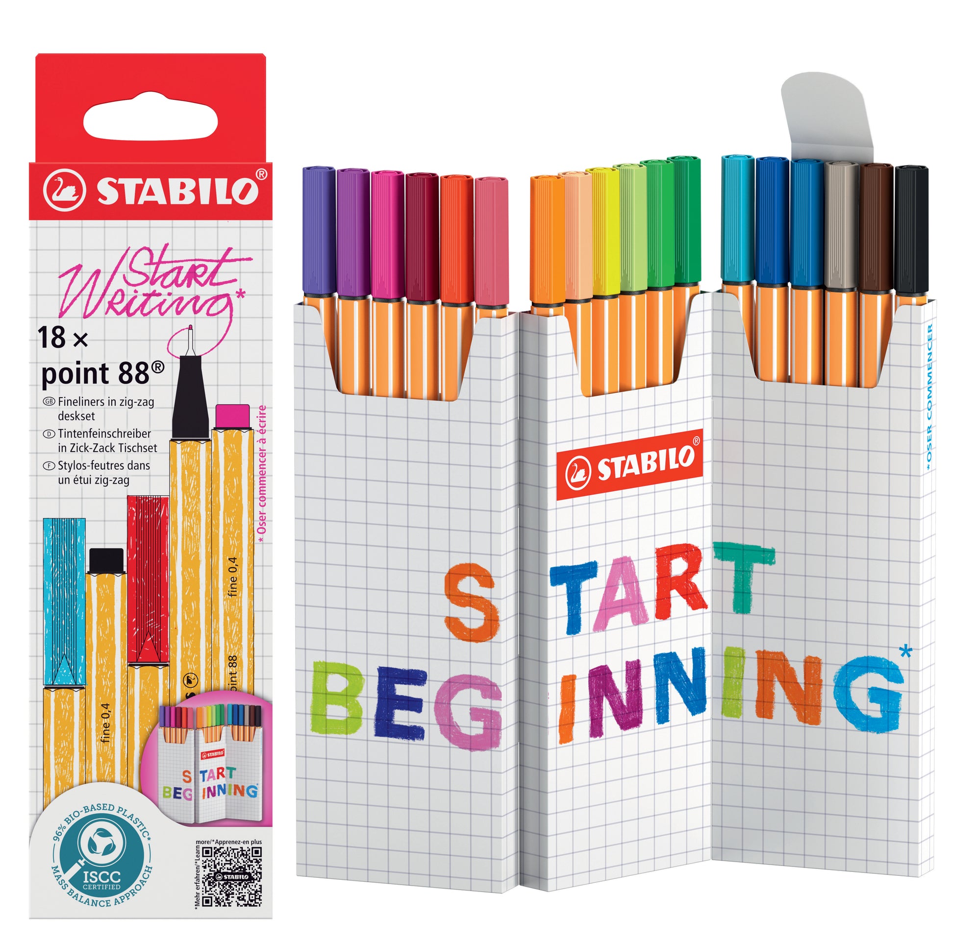 STABILO point 88 Fineliner Zick-Zack Etui – 18 Stk., 0,4 mm, 18 Farben