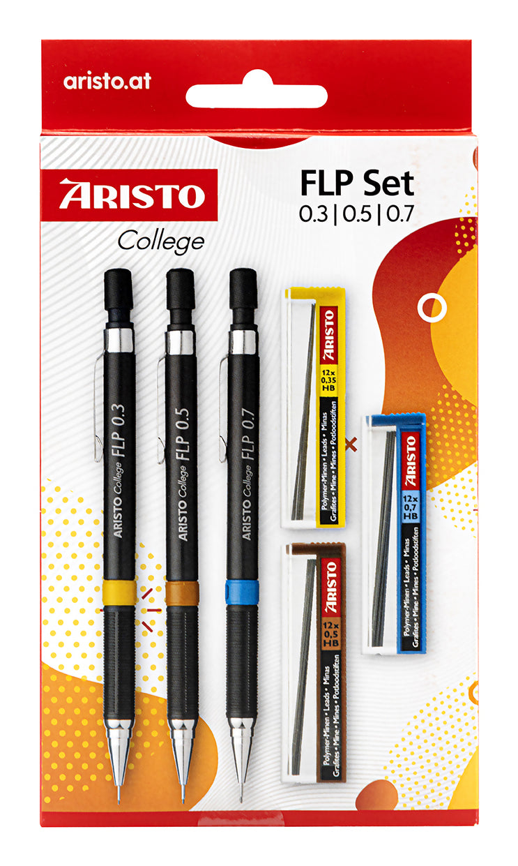 Aristo College Feinminenstift Set - 0,3/0,5/0,7 mm - Schwarz - mit Radierer - 3er-Set