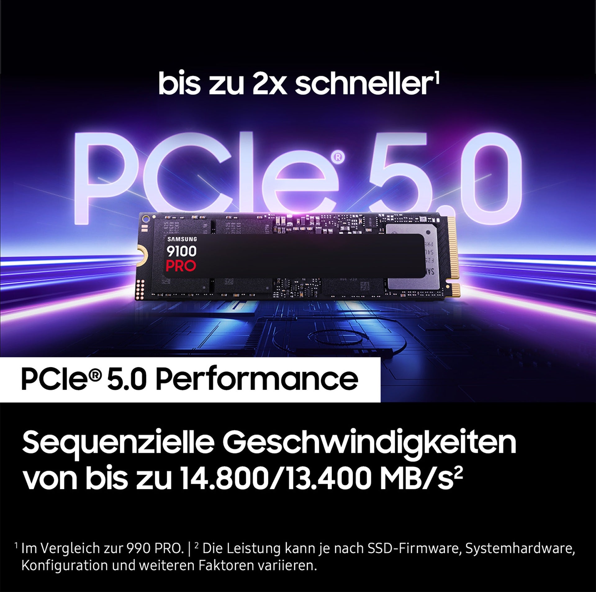 Samsung 9100 Pro (MZ‑VAP1T0BW) – 1 TB M.2 2280 PCIe 5.0 NVMe – 14'700/13'300 MB/s (Lesen/Schreiben)