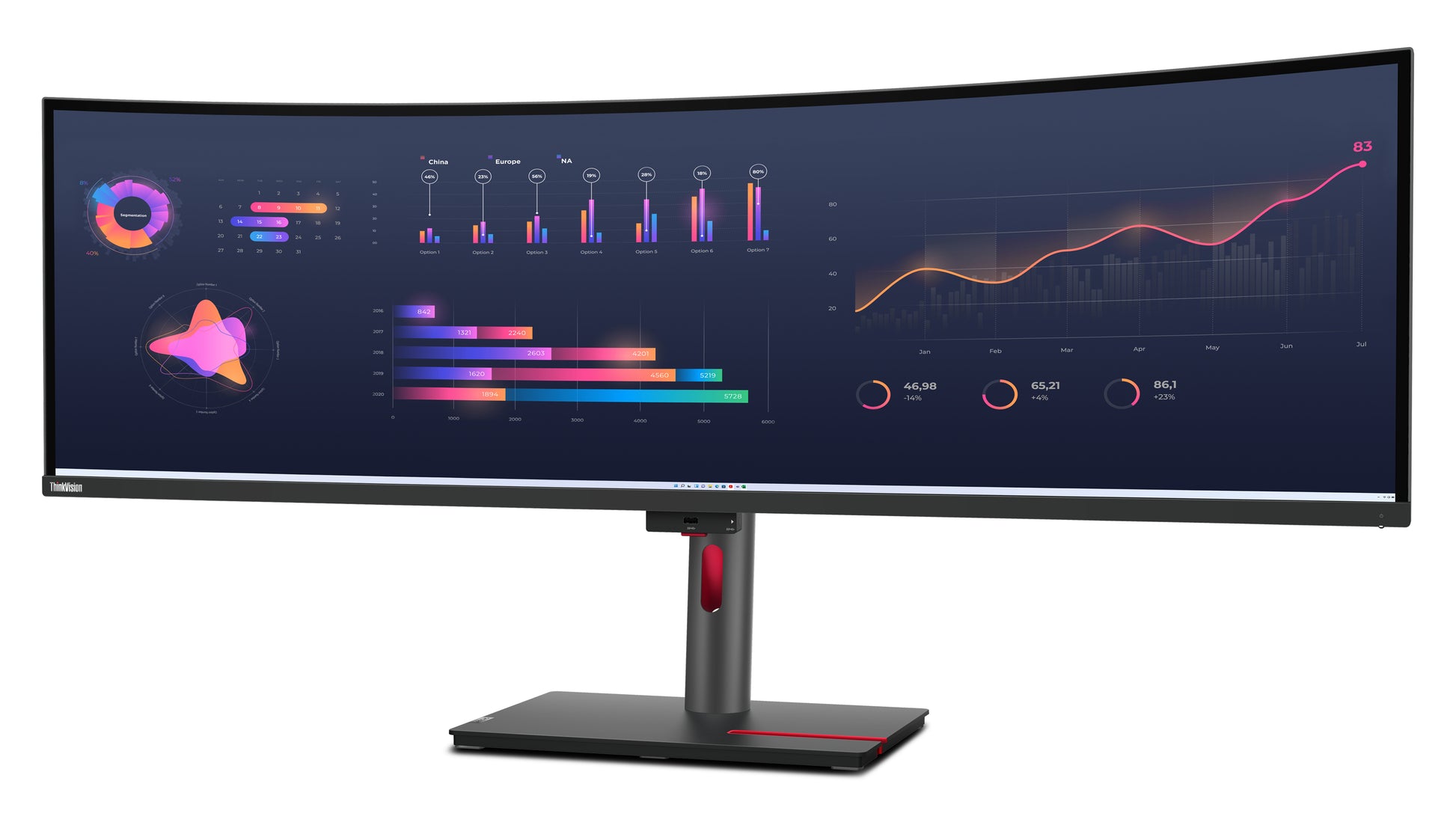 Lenovo ThinkVision P49w-30 – 49" Curved 3800R, 5120 × 1440 (DQHD), IPS, USB-C 100 W, KVM, LAN