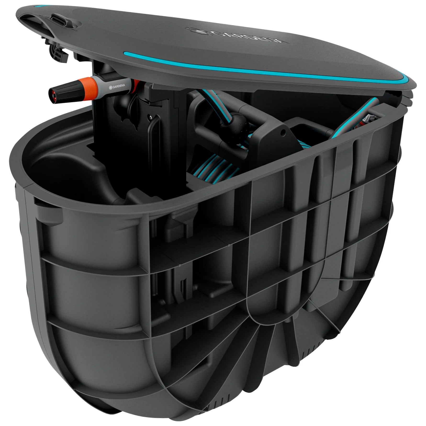 Gardena RollUp M Schlauchbox 20 m – mit Schlauch, automatisch, schwarz, B 335 × H 485 × T 700 mm