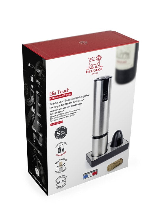 Peugeot Saveurs Elektrischer Korkenzieher ELIS touch – 27 cm, Edelstahl/Kunststoff, Akku, inkl. USB-Kabel