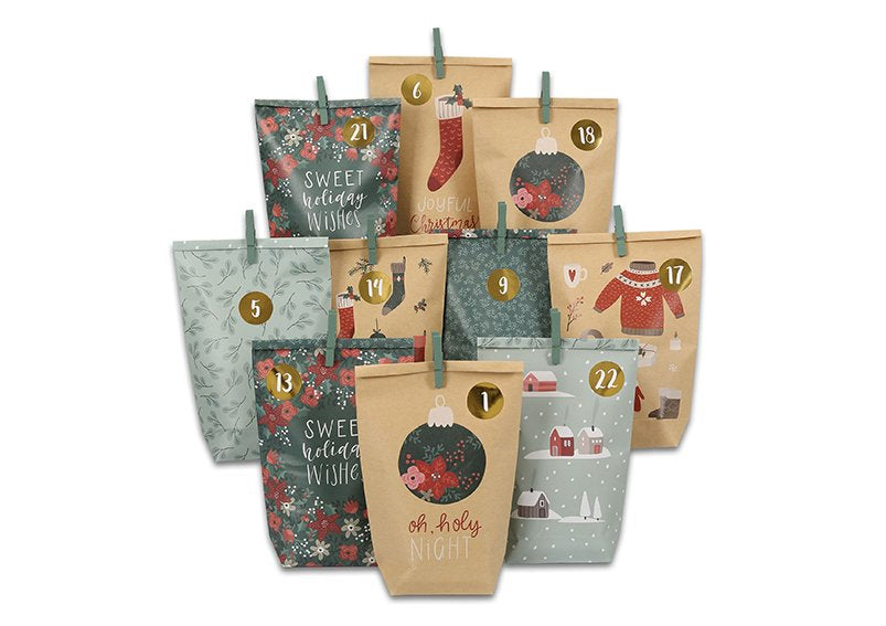 G. Wurm Adventskalender – Weihnachten – zum Befüllen, 24-teilig – 24 × 34 × 1 cm