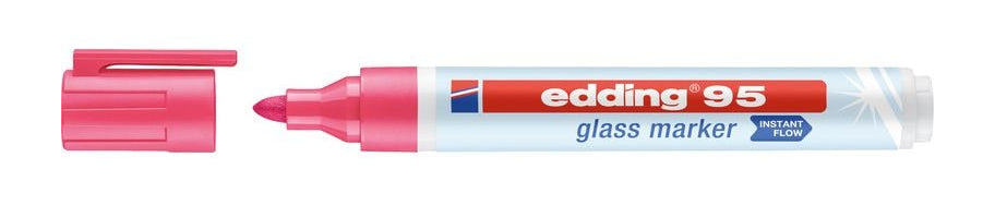 Edding 95 Glasboardmarker – Rundspitze 1,5–3 mm, Schwarz, Hellblau, Orange, Pink, 4 Stk. – für Glas