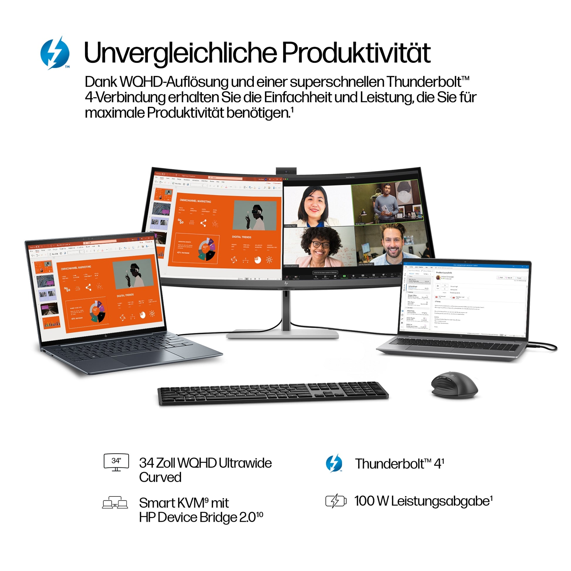 HP 734pm 34 Curved, 3440 x 1440 (UWQHD), IPS Schwarz, 120 Hz, USB-C 100 W, Webcam, KVM, LAN
