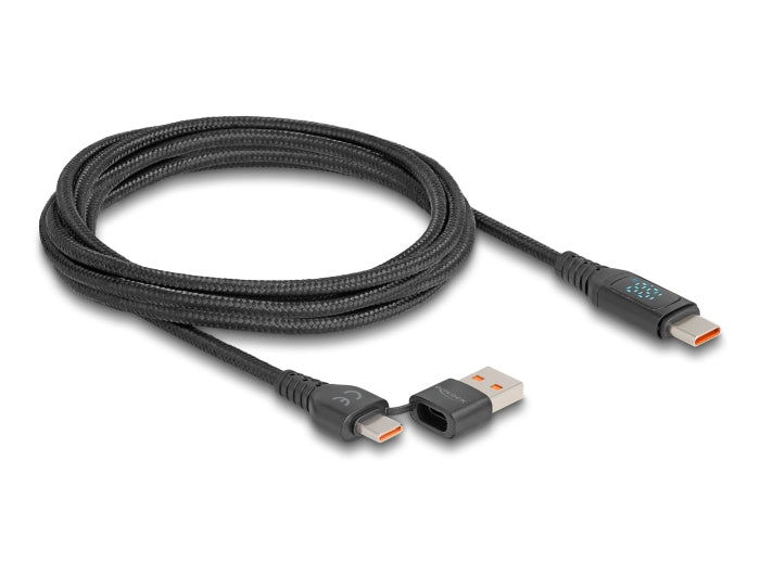 DeLOCK USB-C auf USB-C Kabel – USB 2.0 (480 Mbit/s) – 1,2 m – PD 140 W – Textilmantel, Leistungsanzeige – Sc