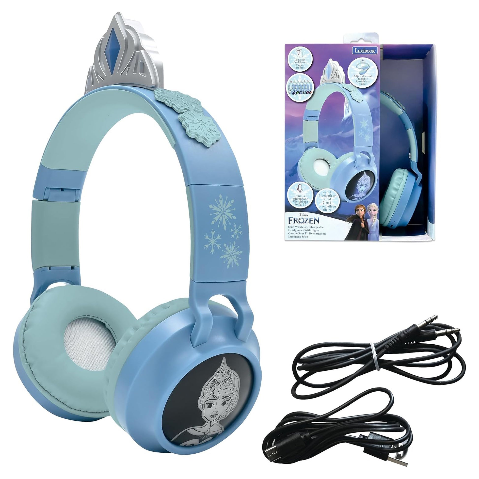 Lexibook HPBT015FZ Frozen Kinderkopfhörer – Over-Ear, Stereo, Kabel + BT, Blau, BT 5.0