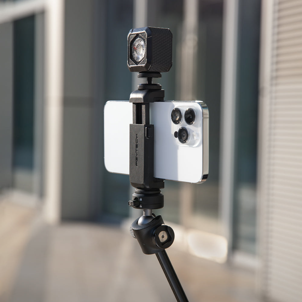 PGYTECH Vielseitiger Smartphone-Halter – Tisch-Ständer – 60–92 mm, Stativgewinde 1/4" – Für alle Marken – Schwarz