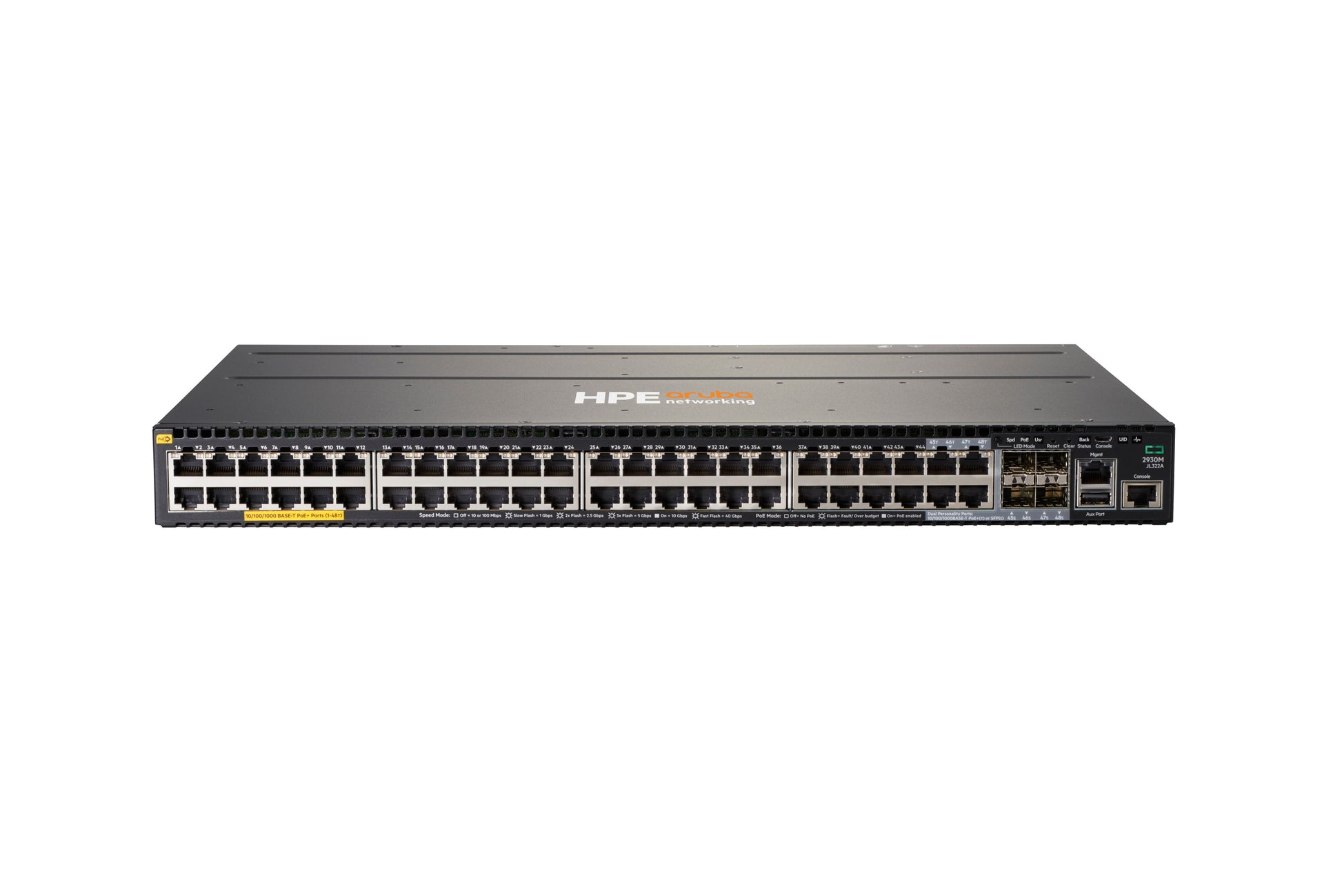 HPE 2930M-48G – Managed Switch – 44×GbE, 4×SFP+, L3, PoE+ 1440 W, 1U