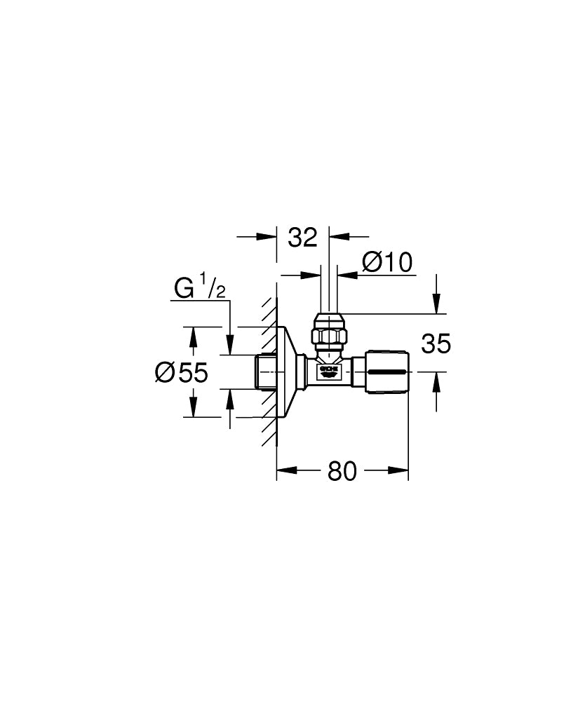 GROHE Eckventil, regulierbar – 1/2" × 3/8", Messing, schwarz, 55 × 80 × 60 mm