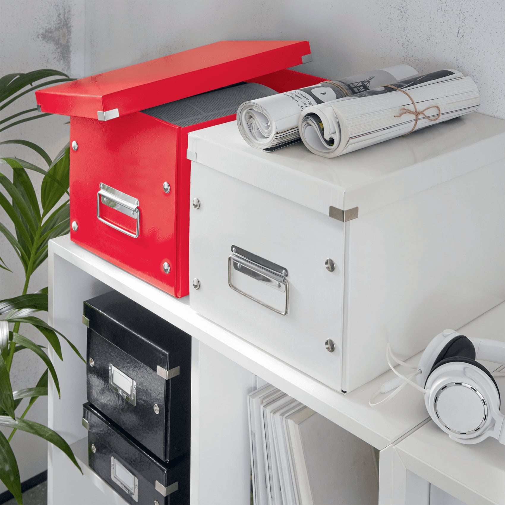 Leitz Click & Store WOW Aufbewahrungsbox 35 l – mit Deckel, stapelbar, mit Tragegriff, rot, Karton, 1 Stück