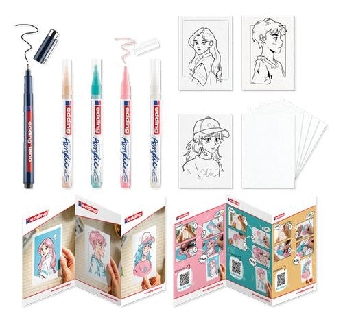Edding Kreativset Acrylic Marker Manga – 1 Faserzeichner, 4 Acrylic Marker