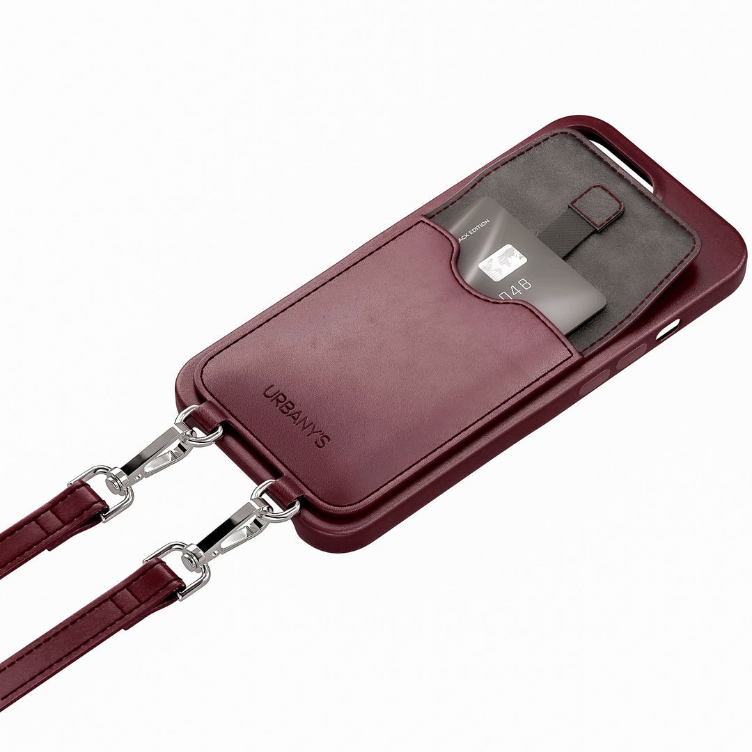 Urbany's Necklace-Hülle – für Apple iPhone 17 – Weinrot – mit Kartenfach, mit Kordel