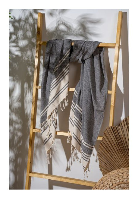 Foutastic Strandtuch New Diamond – 90 × 170 cm, Anthrazit/Beige, 60% Baumwolle/40% Polyester