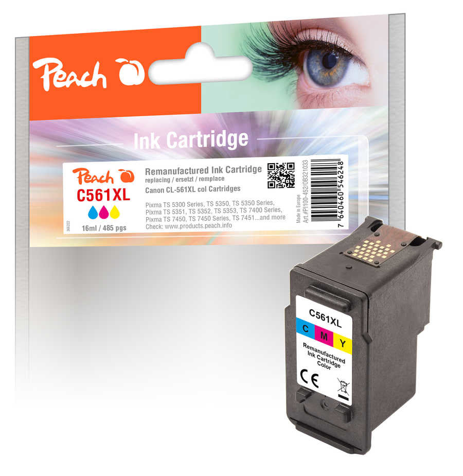 Peach CL-561XL Dreifarbig Tintenpatrone (Kompatibel) – 485 Seiten – für Canon Pixma TS 5300/5350/7400 …