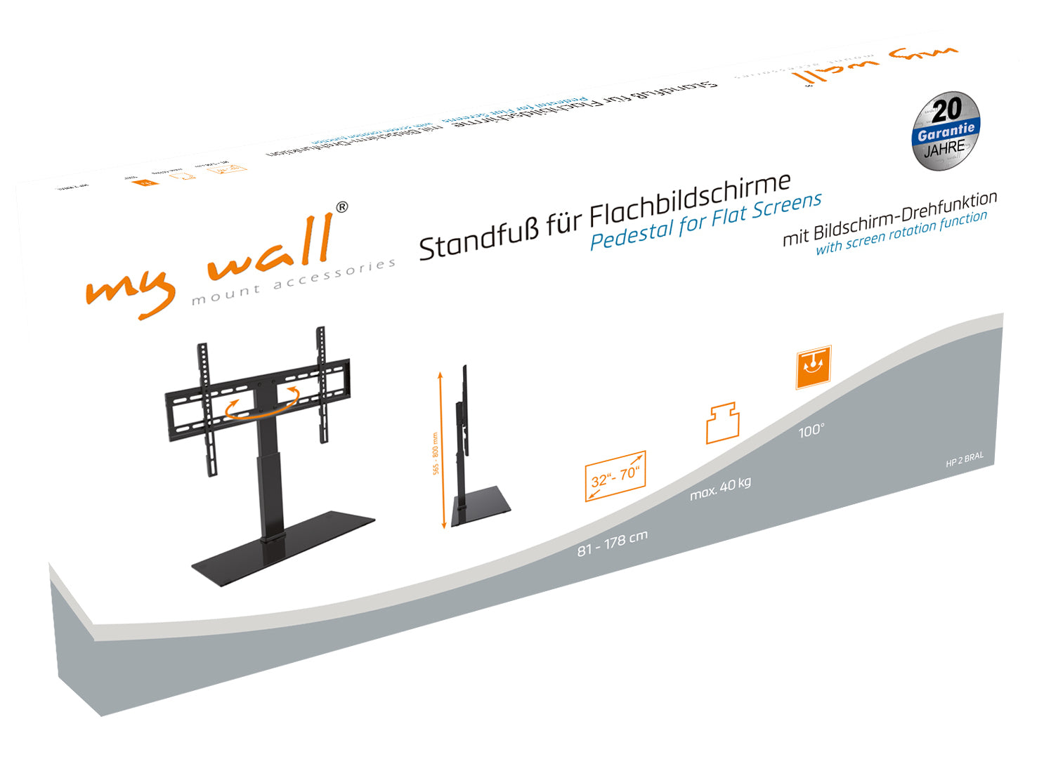 myWall My Wall Tischständer – 32–70" – VESA 100×100–600×400 – bis 40 kg, Höhenverstellbar, drehbar – HP 2 BRA