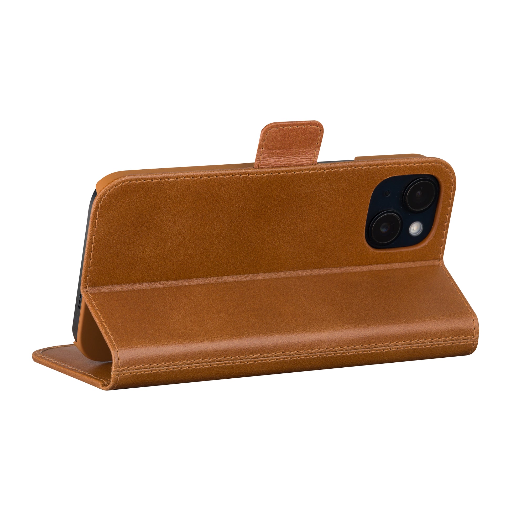 dbramante1928 Copenhagen Wallethülle – für Apple iPhone 15 Plus, mit Ständer, 3 Kartenfächer, Leder, Braun
