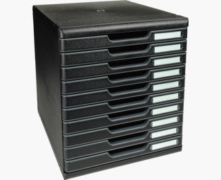 Exacompta MODULO A4 Schubladenbox – 10 Schubladen, schwarz, 350×288×320 mm, Polystyrol