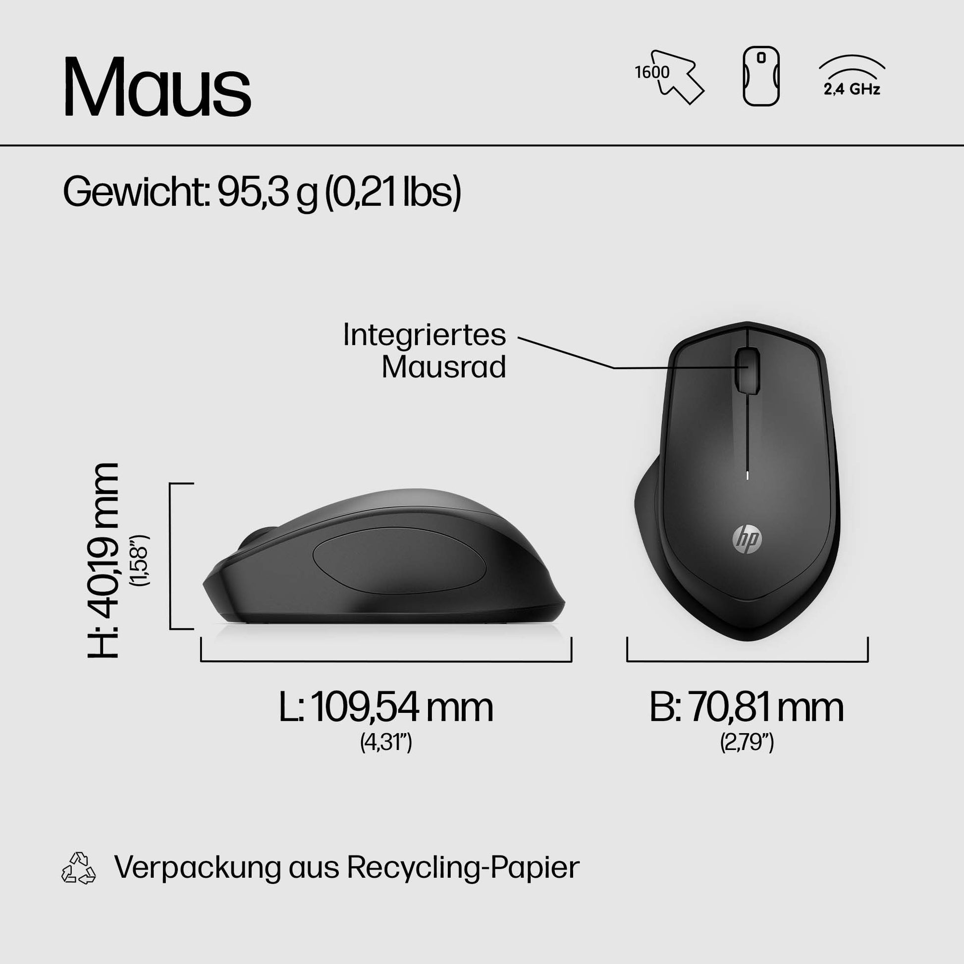 HP 280 Silent Maus – kabellos, schwarz