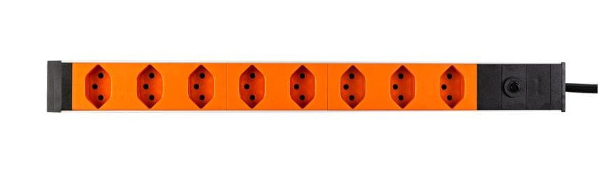 Furber. Steckdosenleiste 8×T13, mit Schalter, 3 m, Überstromschutz, Eingang T12 – Orange