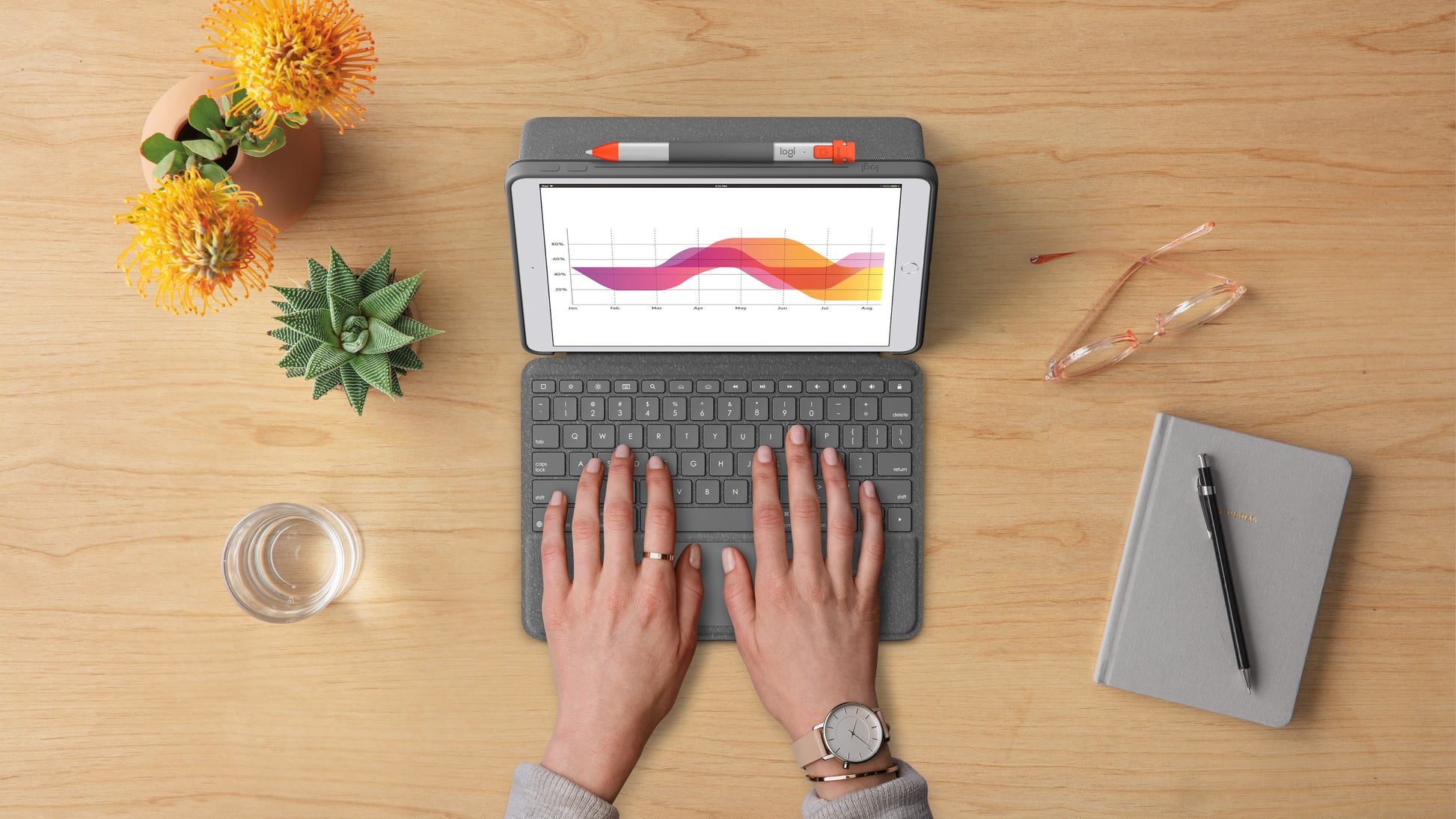 Logitech Combo Touch – Tastatur, CH-Layout (DE-CH), mit Touchpad, Grau – für iPad 7. & 8. Generation